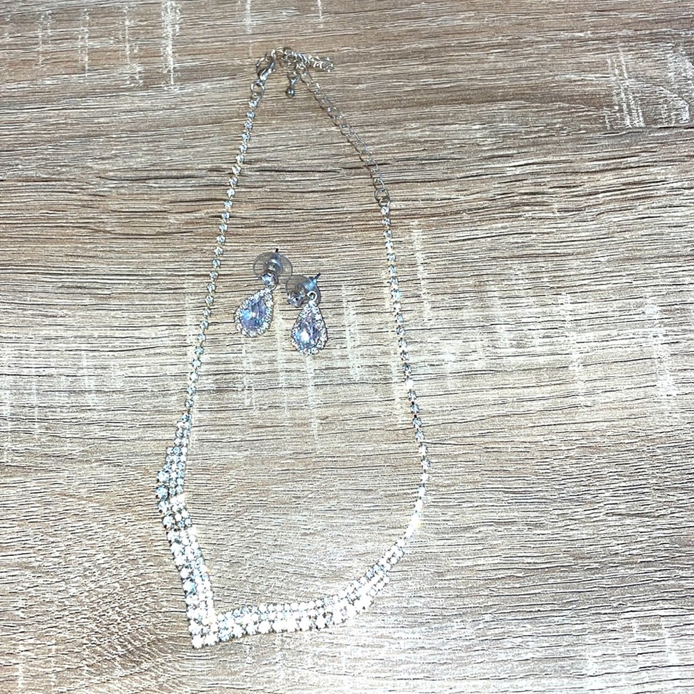 Rhinestone earrings and necklace